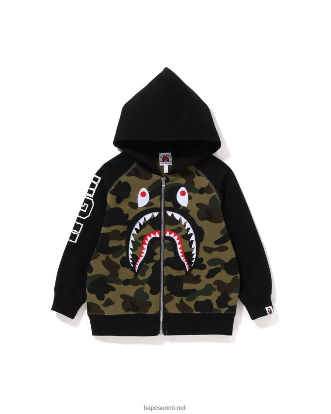 armeijan vihreä lapset A Bathing Ape 1. camo shark patch vetoketjullinen huppari 8HT2D81499