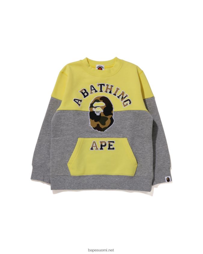 keltainen lapset A Bathing Ape 1. camo college patch colorblock crewneck 8HT2D81504