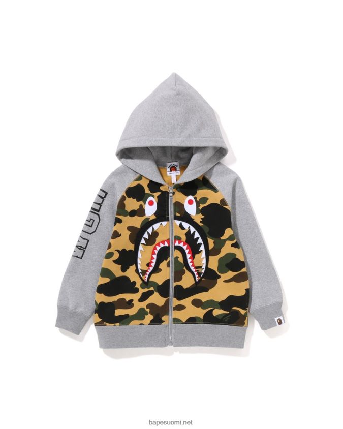 keltainen lapset A Bathing Ape 1. camo shark patch vetoketjullinen huppari 8HT2D81500