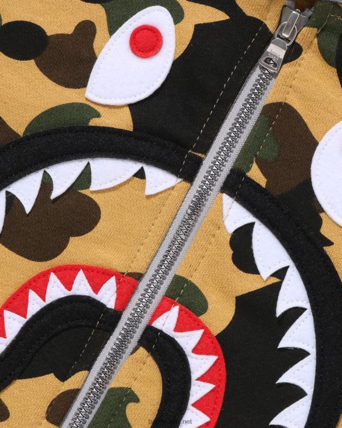 keltainen lapset A Bathing Ape 1. camo shark patch vetoketjullinen huppari 8HT2D81500