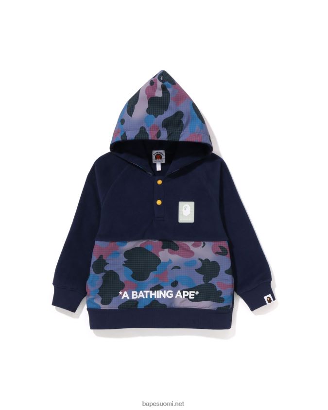 laivastonsininen lapset A Bathing Ape grid camo half snap fleece neulepusero 8HT2D81491