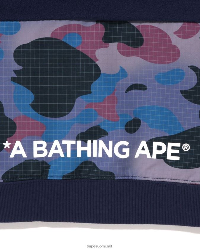 laivastonsininen lapset A Bathing Ape grid camo half snap fleece neulepusero 8HT2D81491