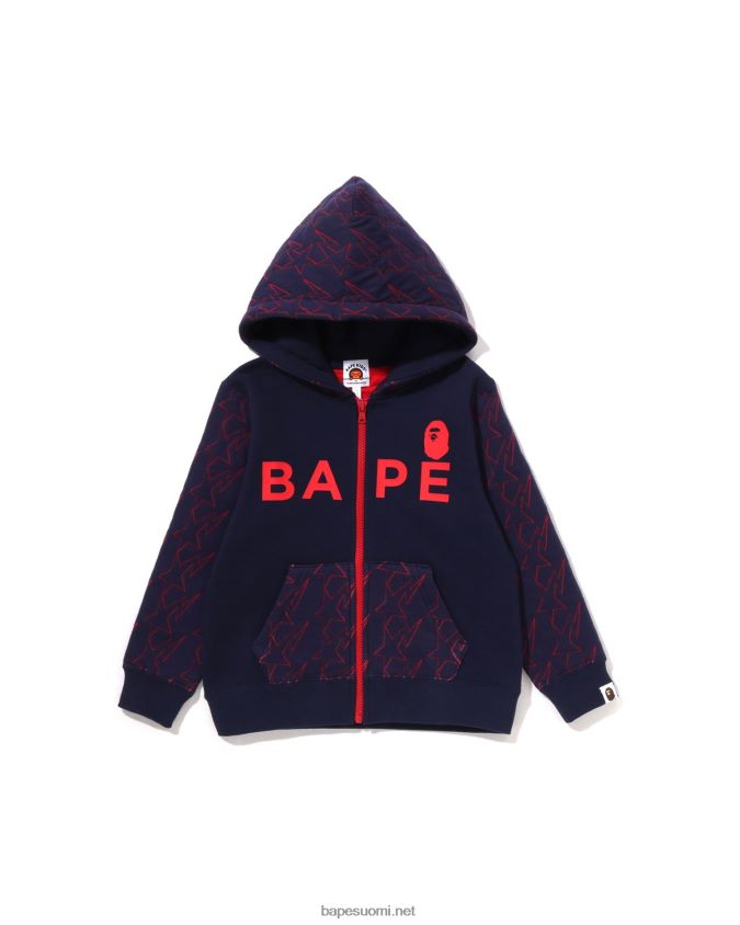 laivastonsininen lapset A Bathing Ape sta tikkaus vetoketjullinen huppari 8HT2D81546