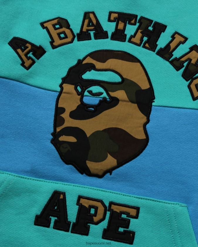 vaaleanvihreä lapset A Bathing Ape 1. camo college patch colorblock crewneck 8HT2D81503