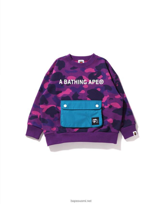 violetti lapset A Bathing Ape väri camo tasku löysä istuvuus crewneck jr 8HT2D81634
