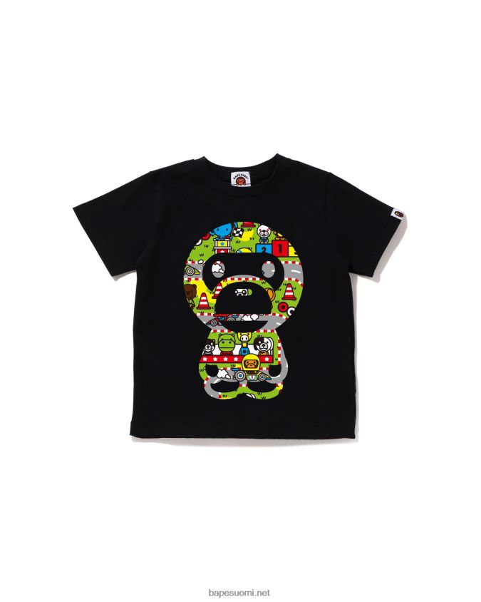 musta lapset A Bathing Ape baby milo racing iso vauva milo tee 8HT2D81549