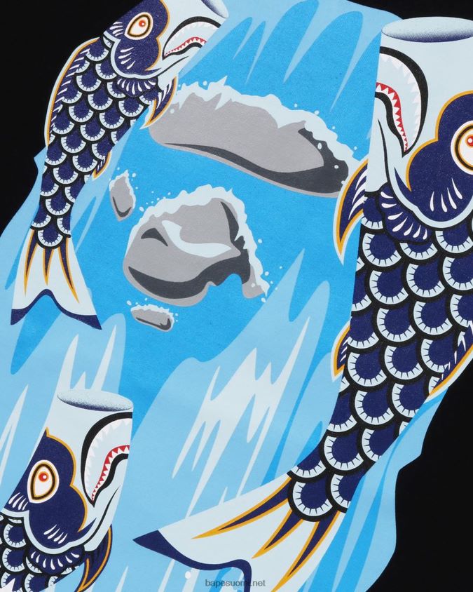 musta lapset A Bathing Ape koinobori vesiputous pään tee 8HT2D81335