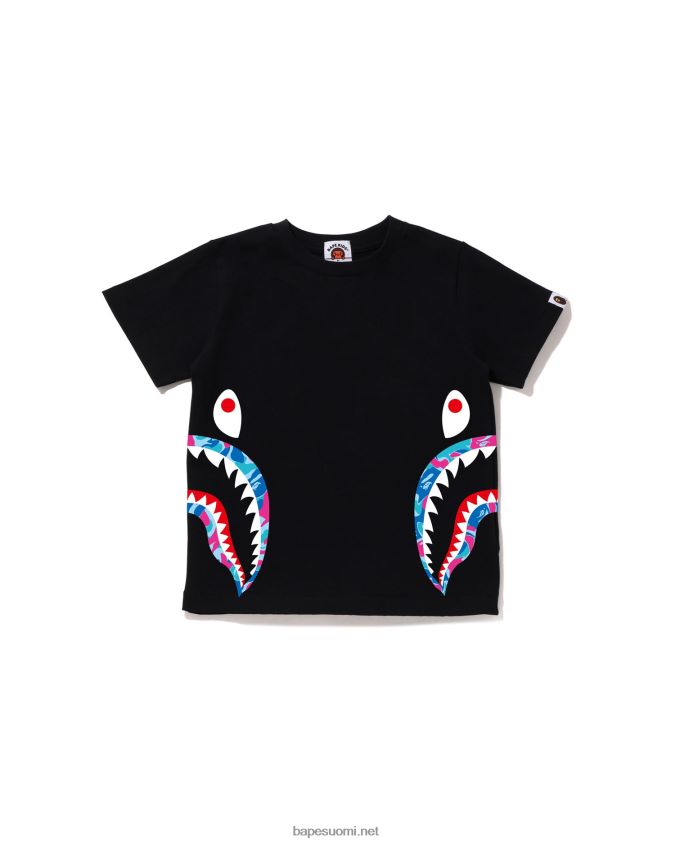 musta lapset A Bathing Ape marmorinen camo side shark t-paita 8HT2D81613