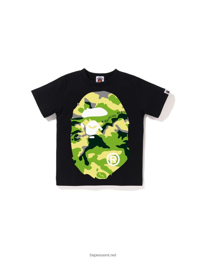 musta lapset A Bathing Ape woodland camo big head t-paita 8HT2D81385
