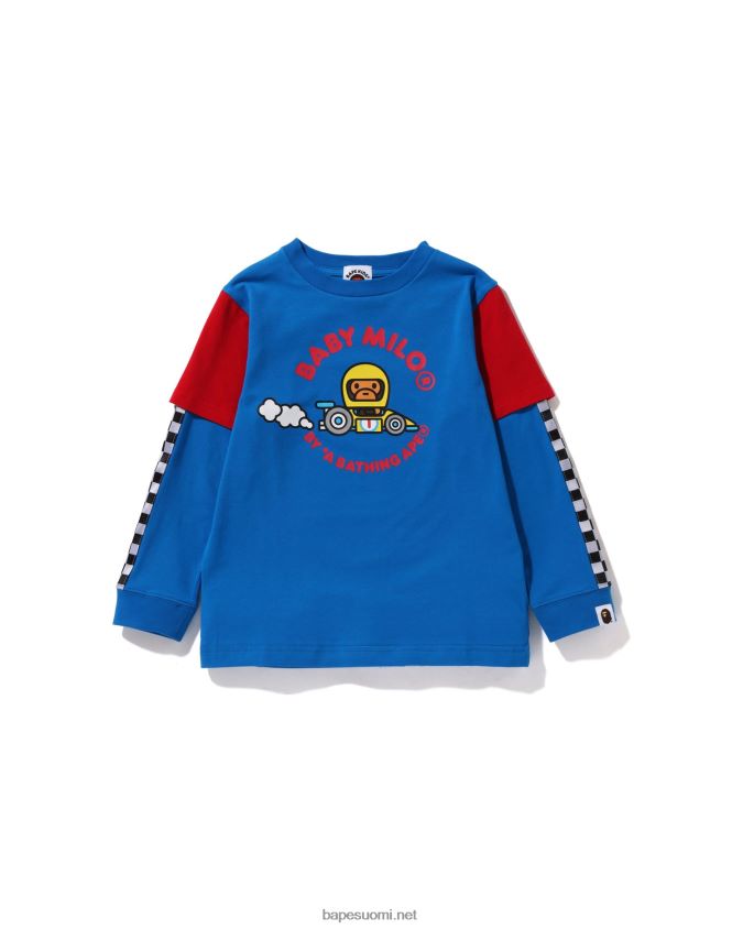 sininen lapset A Bathing Ape baby milo racing kerroksinen t-paita 8HT2D81724