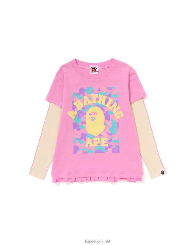 vaaleanpunainen lapset A Bathing Ape college kerroksinen röyhelöpaita 8HT2D81407