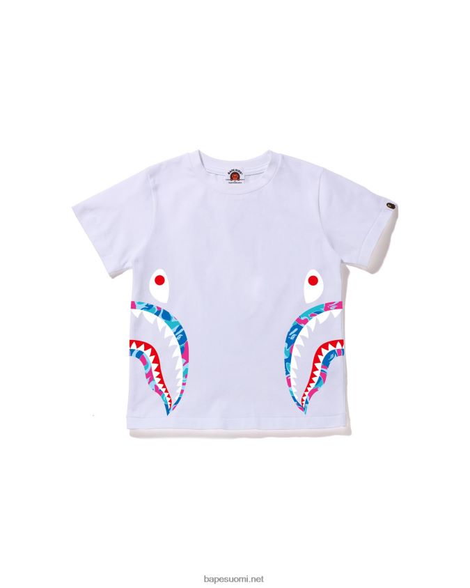 valkoinen lapset A Bathing Ape marmorinen camo side shark t-paita 8HT2D81614