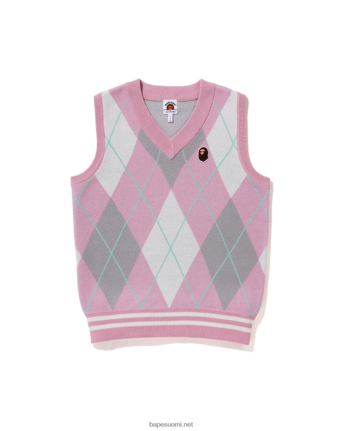 vaaleanpunainen lapset A Bathing Ape päälappu argyle knit vest jr 8HT2D81690