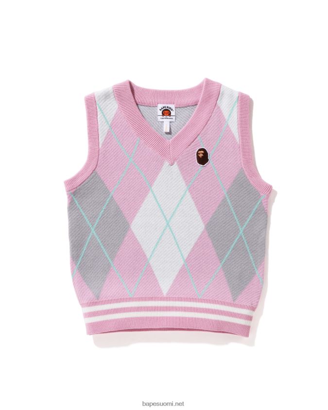 vaaleanpunainen lapset A Bathing Ape pään paikka argyle neulottu liivi 8HT2D81688