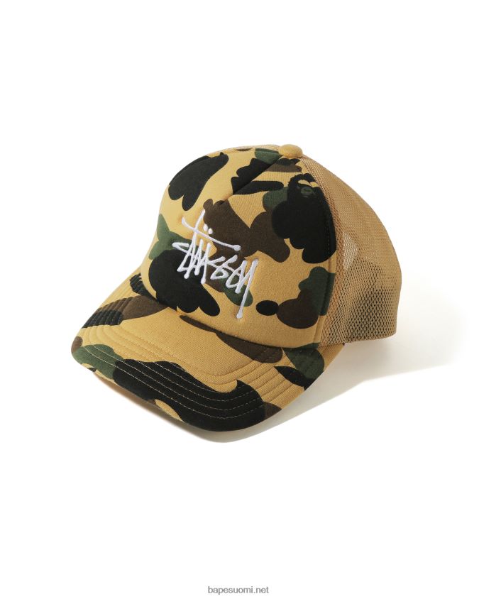 keltainen miehet A Bathing Ape x stussy trucker cap 8HT2D8585