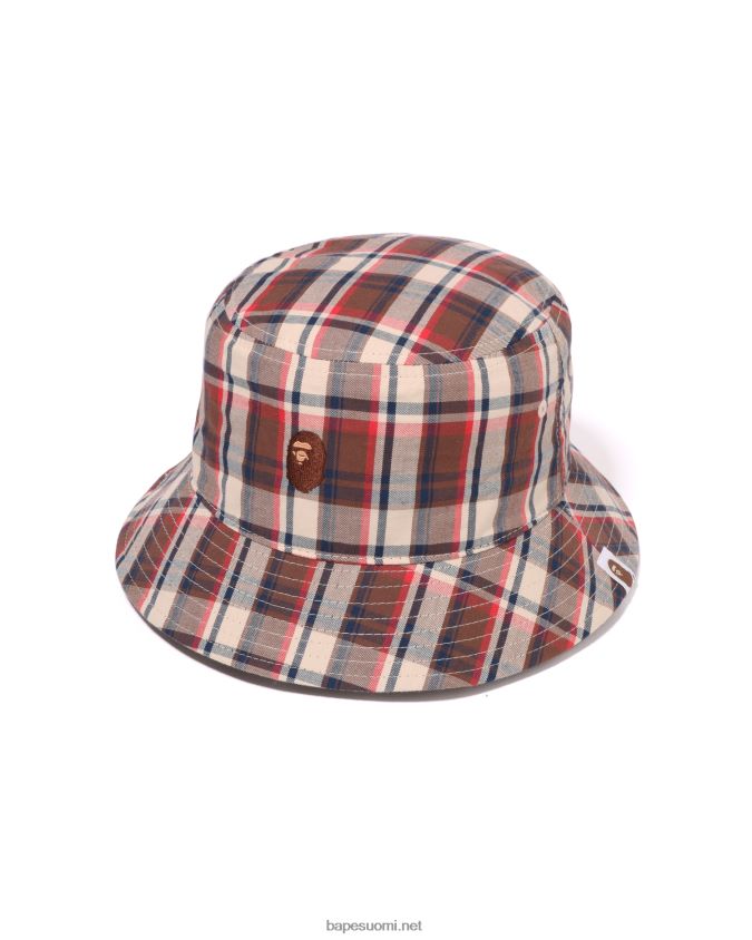 kirkkaan punainen miehet A Bathing Ape mini check bucket hattu 8HT2D8599