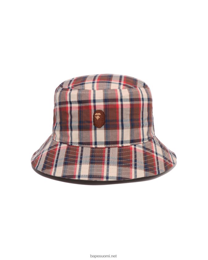 kirkkaan punainen miehet A Bathing Ape mini check bucket hattu 8HT2D8599