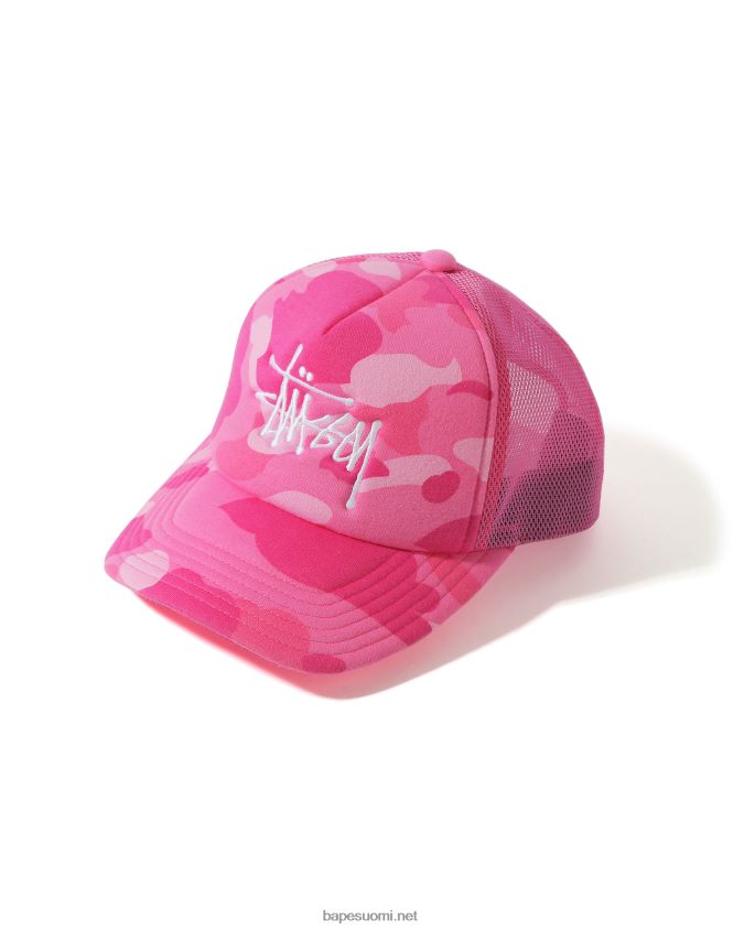 vaaleanpunainen miehet A Bathing Ape x stussy trucker cap 8HT2D8583