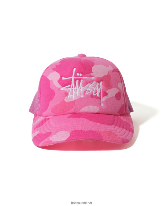 vaaleanpunainen miehet A Bathing Ape x stussy trucker cap 8HT2D8583