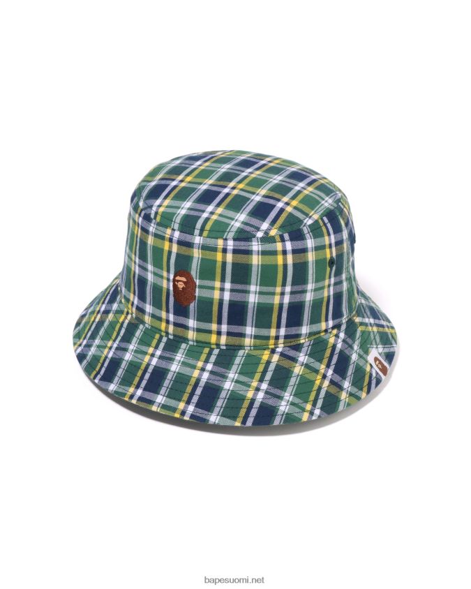 vaaleanvihreä miehet A Bathing Ape mini check bucket hattu 8HT2D8598