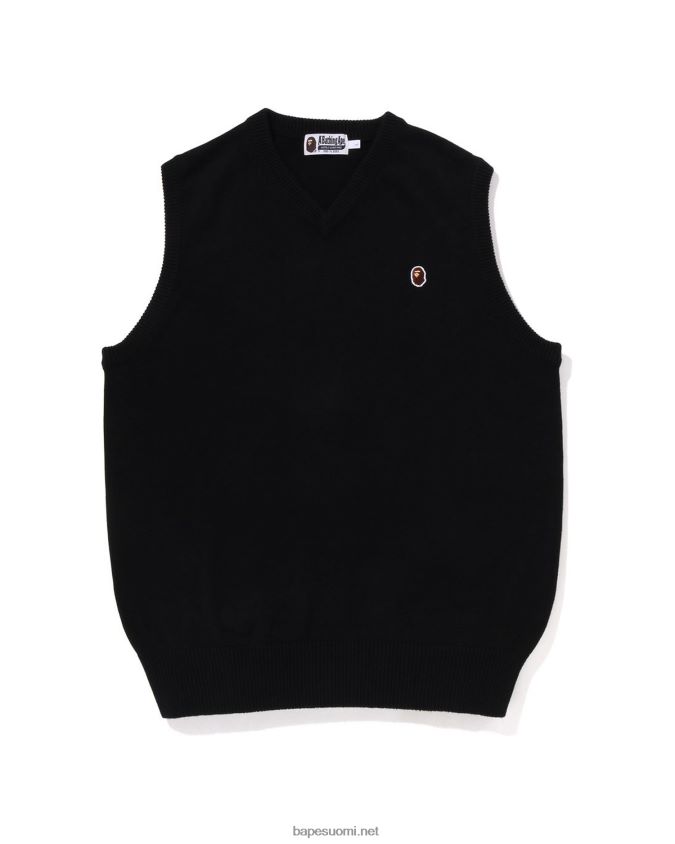 musta miehet A Bathing Ape pää yksipisteneulottu liivi 8HT2D8223