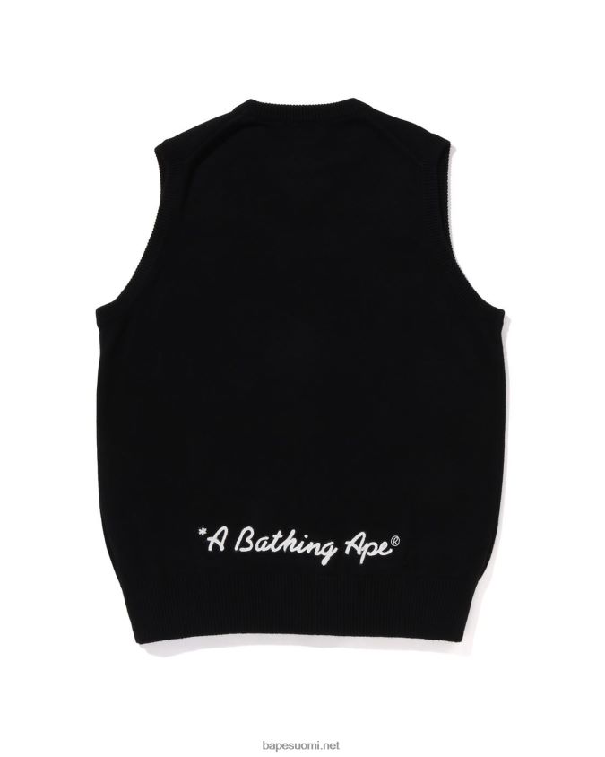 musta miehet A Bathing Ape pää yksipisteneulottu liivi 8HT2D8223