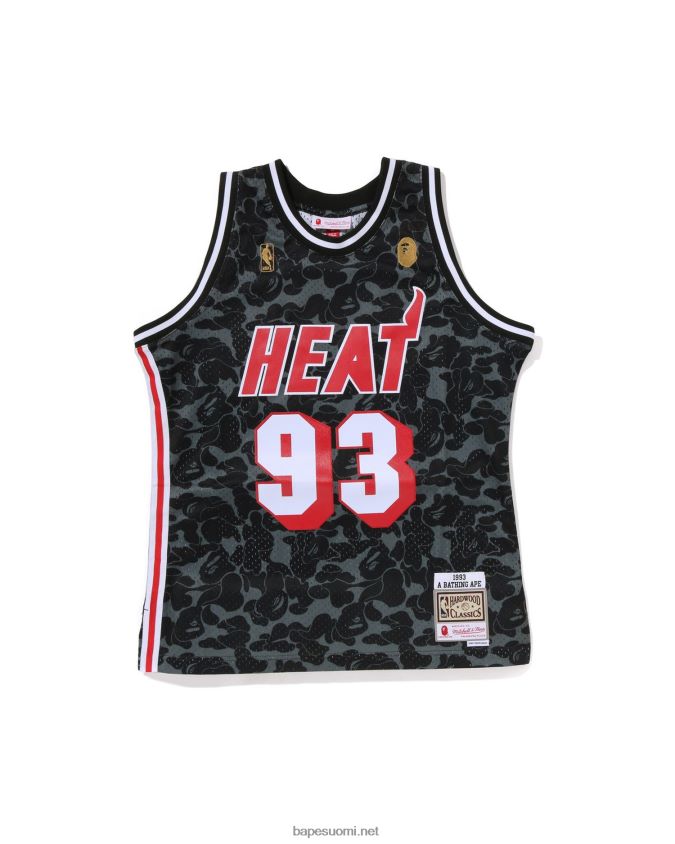 musta miehet A Bathing Ape x m&n miami heat jersey toppi 8HT2D8365