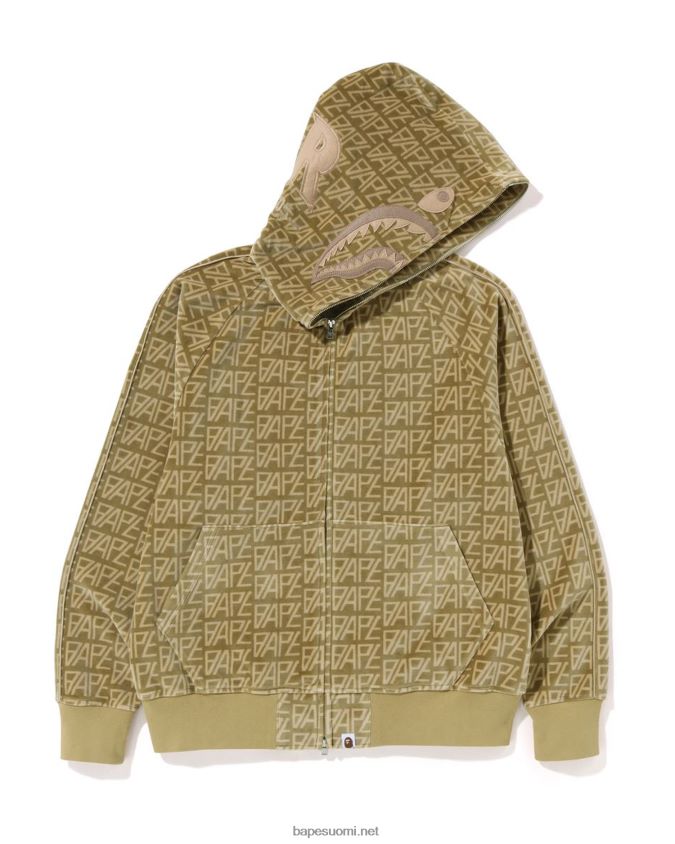 beige miehet A Bathing Ape logomonogrammi velour shark täysvetoketjuhuppari 8HT2D8226