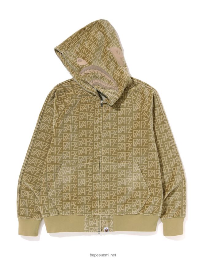 beige miehet A Bathing Ape logomonogrammi velour shark täysvetoketjuhuppari 8HT2D8226