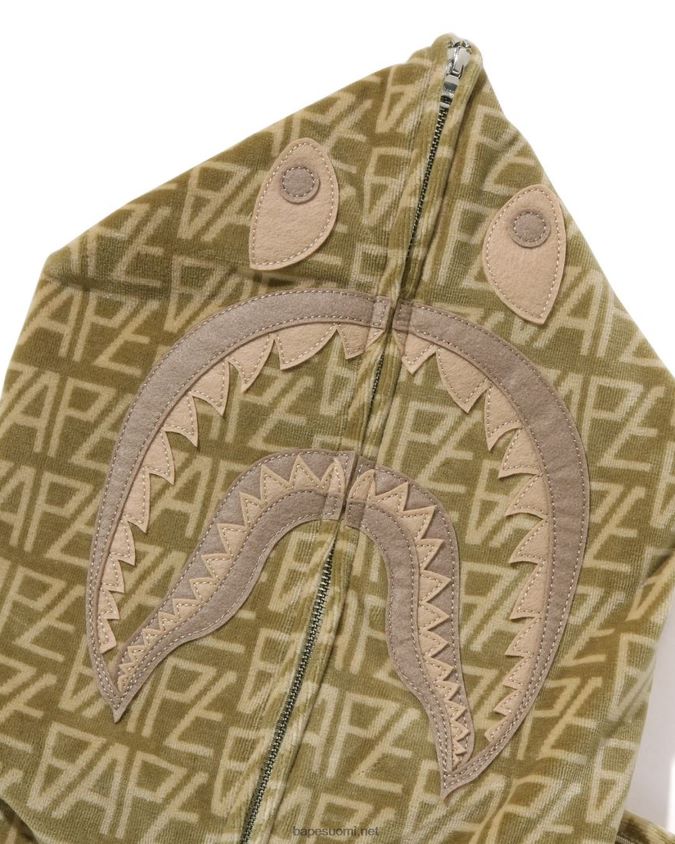 beige miehet A Bathing Ape logomonogrammi velour shark täysvetoketjuhuppari 8HT2D8226