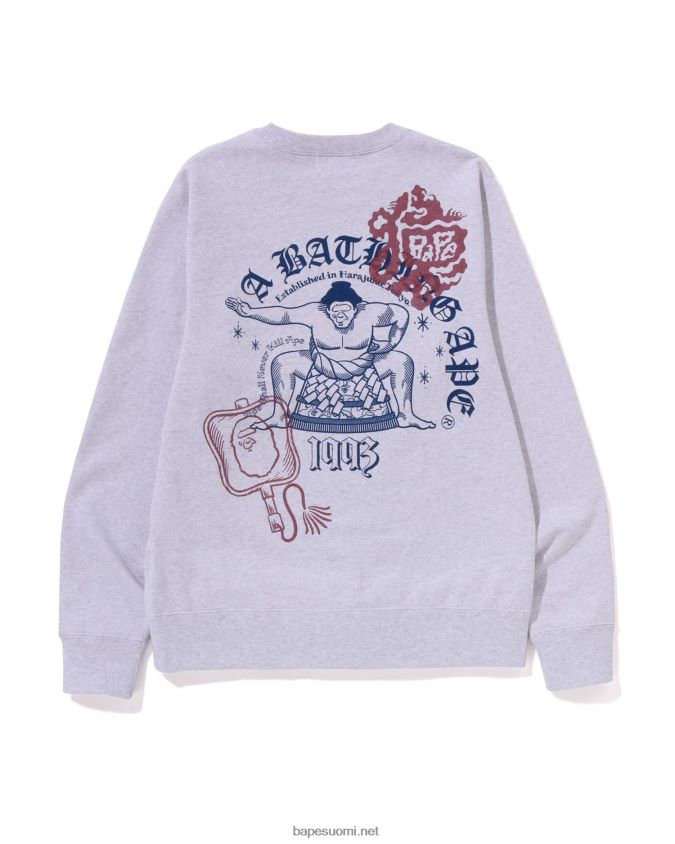harmaa miehet A Bathing Ape japanilainen kulttuuri sumo crewneck 8HT2D8185