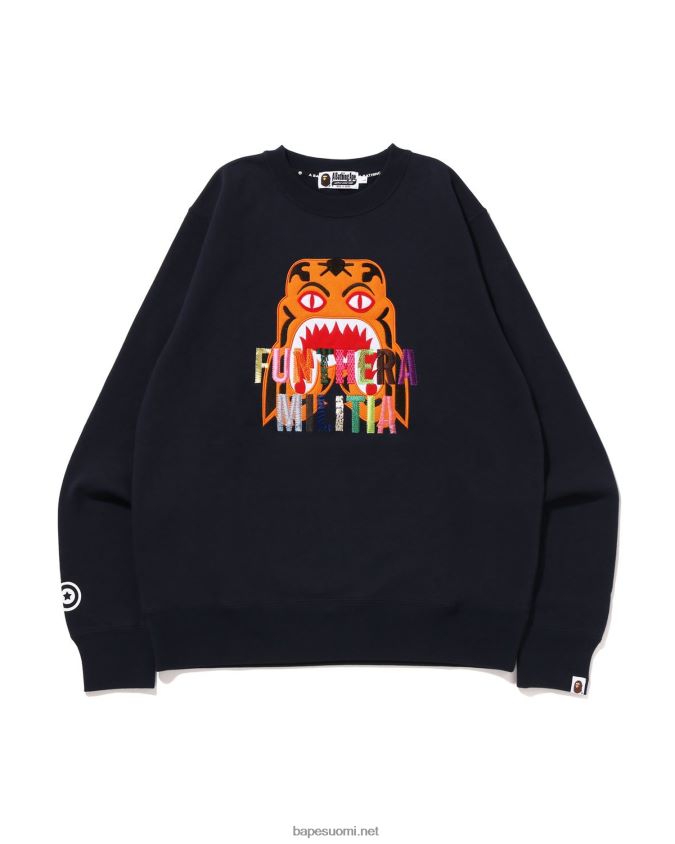laivastonsininen miehet A Bathing Ape tiikerikirjonta pyöreä kaula 8HT2D8354