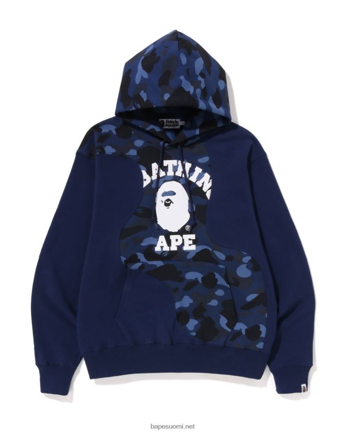 laivastonsininen miehet A Bathing Ape värillinen camo college-leikkaus rento huppari 8HT2D8297