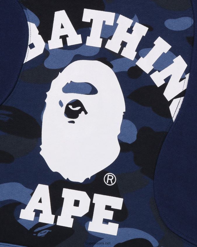 laivastonsininen miehet A Bathing Ape värillinen camo college-leikkaus rento huppari 8HT2D8297