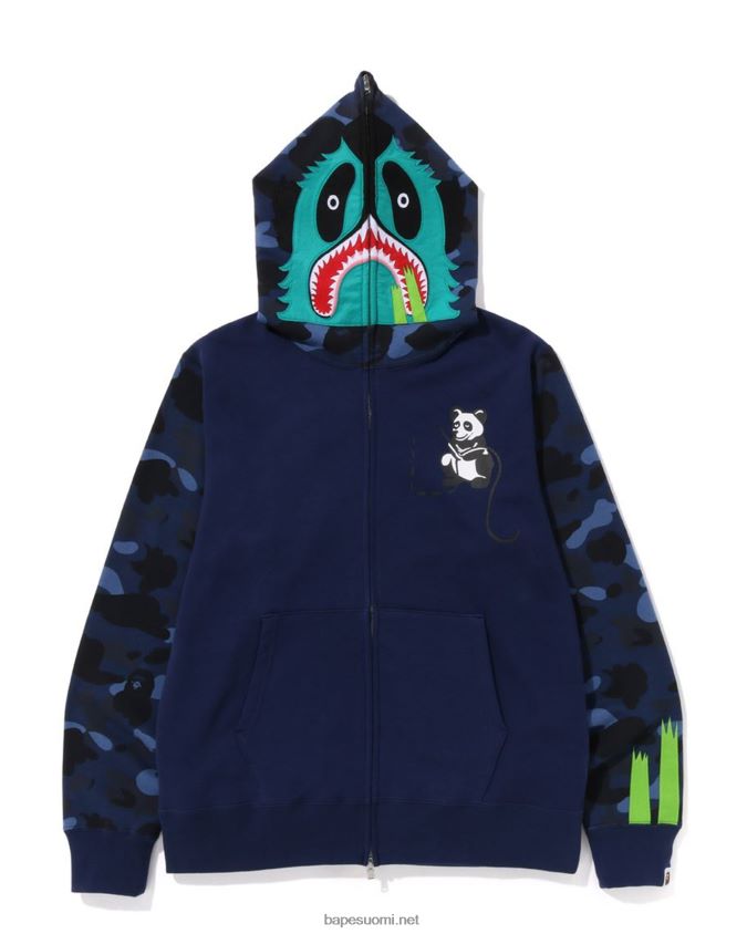 laivastonsininen miehet A Bathing Ape värillinen camo panda täysi vetoketjullinen huppari 8HT2D8186