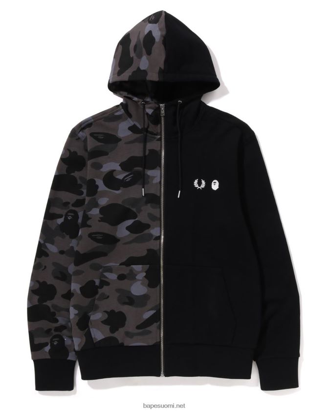 musta miehet A Bathing Ape x fred perryn värinen camo-vetoketjuhuppari 8HT2D8215