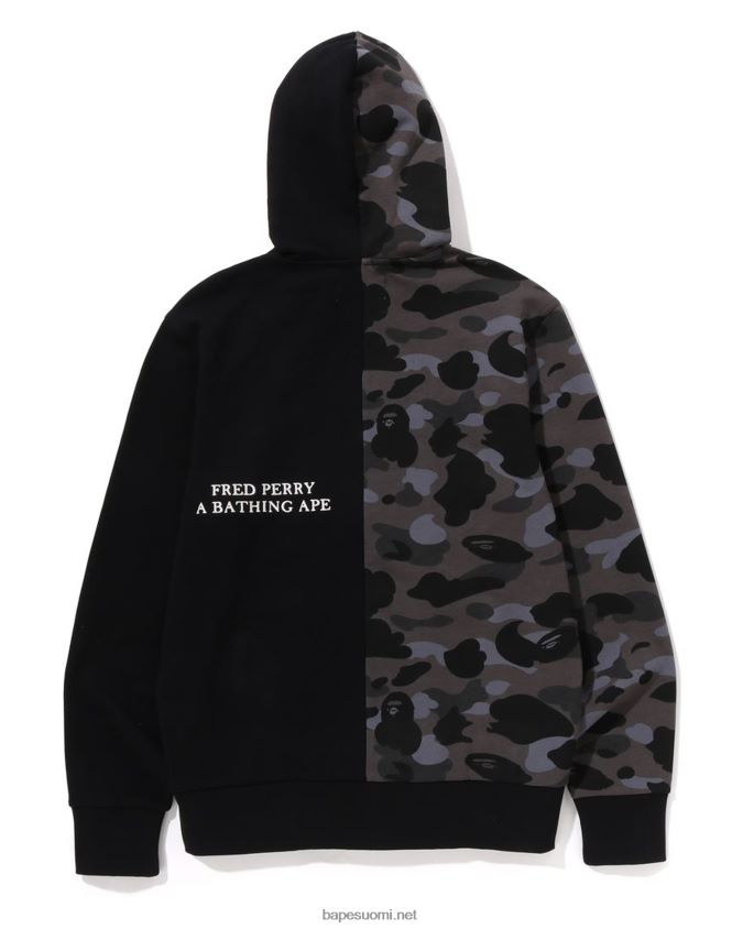musta miehet A Bathing Ape x fred perryn värinen camo-vetoketjuhuppari 8HT2D8215