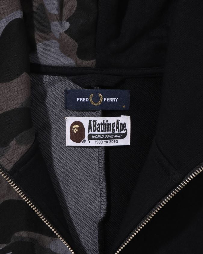 musta miehet A Bathing Ape x fred perryn värinen camo-vetoketjuhuppari 8HT2D8215