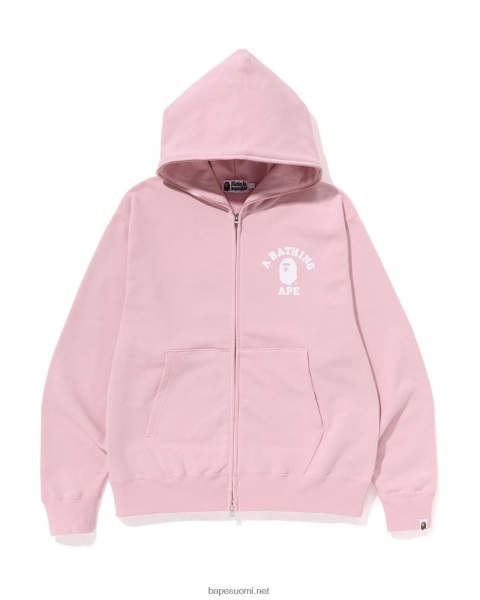 vaaleanpunainen miehet A Bathing Ape college rennon istuvuuden koko vetoketjullinen huppari 8HT2D8236