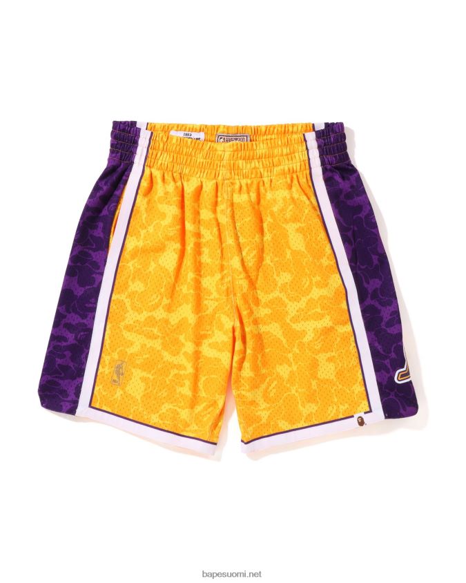 keltainen miehet A Bathing Ape x m&n los angeles lakers jersey shortsit 8HT2D8362