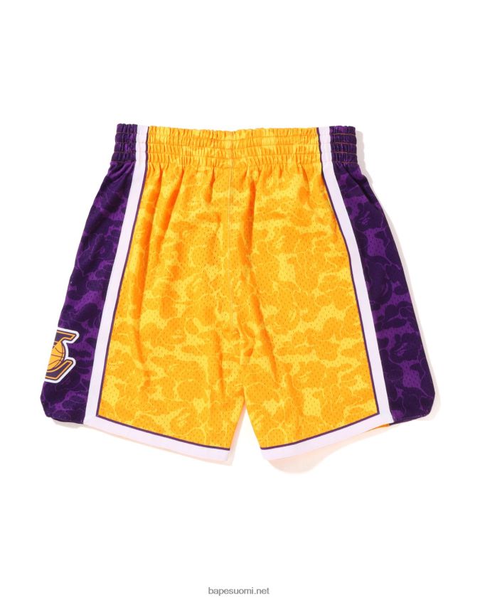 keltainen miehet A Bathing Ape x m&n los angeles lakers jersey shortsit 8HT2D8362