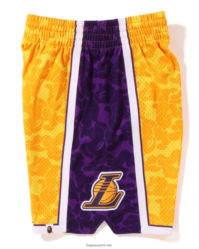 keltainen miehet A Bathing Ape x m&n los angeles lakers jersey shortsit 8HT2D8362