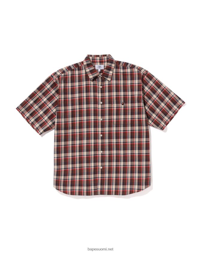 kirkkaan punainen miehet A Bathing Ape minicheck löysä paita 8HT2D8135
