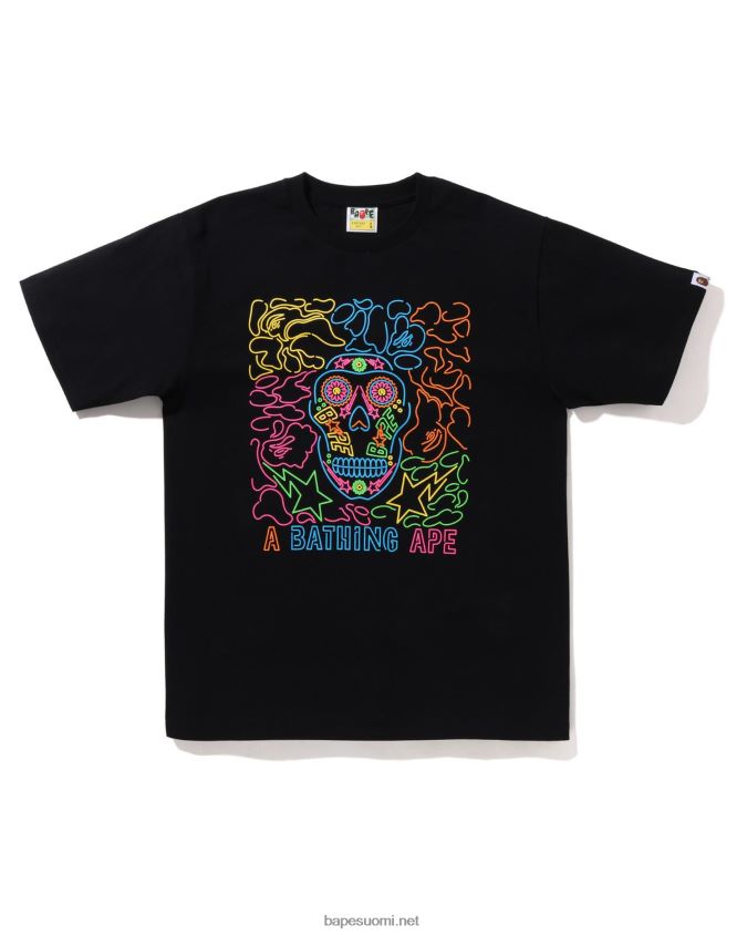 musta miehet A Bathing Ape halloween neon meksikolainen kallo t-paita 8HT2D8378