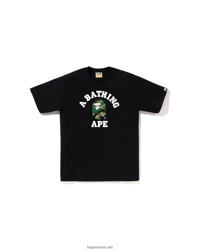 musta miehet A Bathing Ape metsä ja camo college tee 8HT2D8221