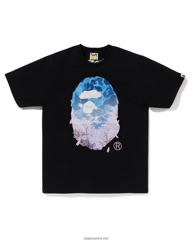 musta miehet A Bathing Ape sakura valokuvapään t-paita 8HT2D8206