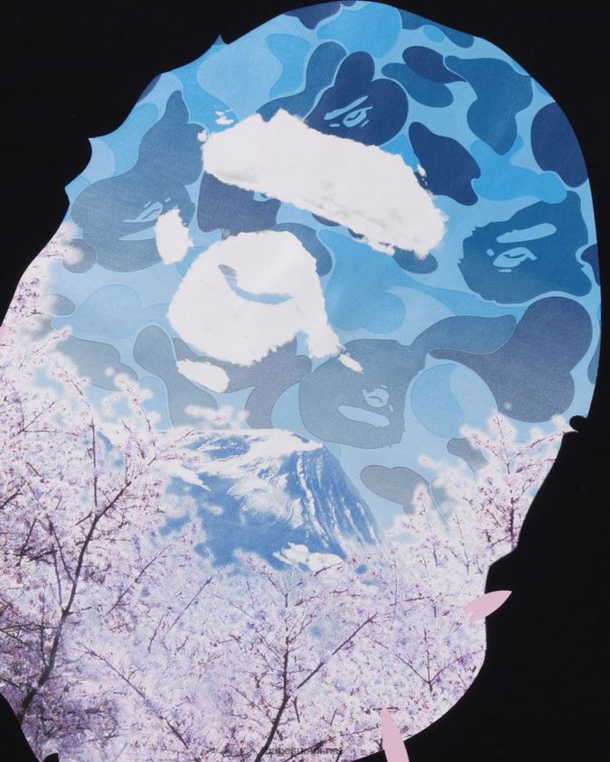 musta miehet A Bathing Ape sakura valokuvapään t-paita 8HT2D8206