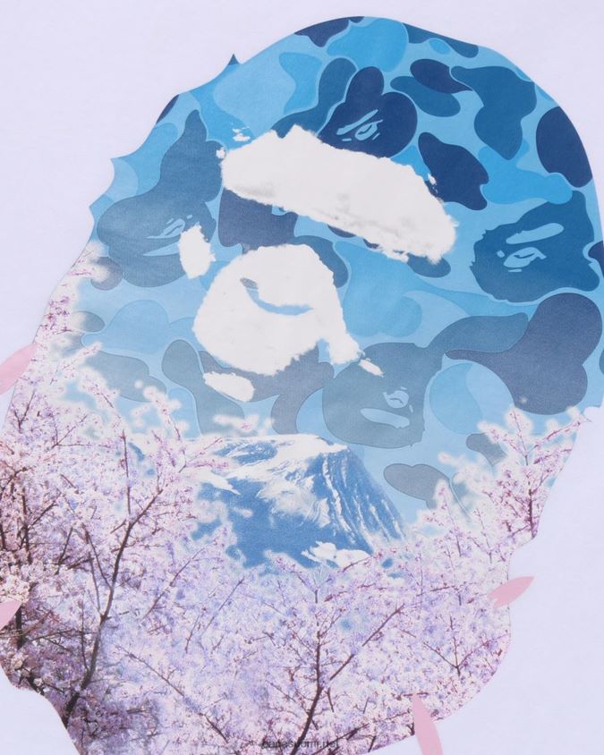 valkoinen miehet A Bathing Ape sakura valokuvapään t-paita 8HT2D8207