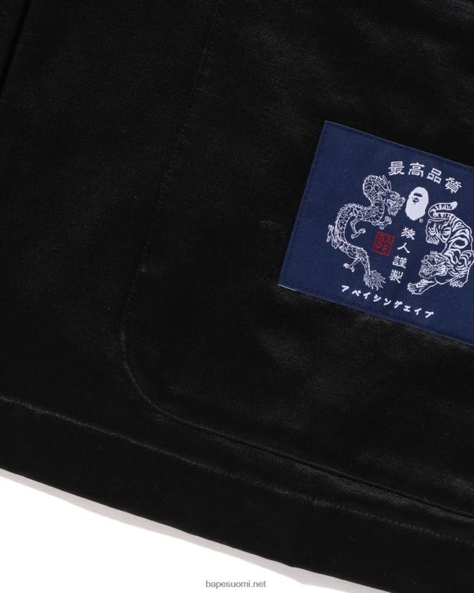 musta miehet A Bathing Ape japanilainen kuviollinen löysä malli kiinalainen takki 8HT2D8113