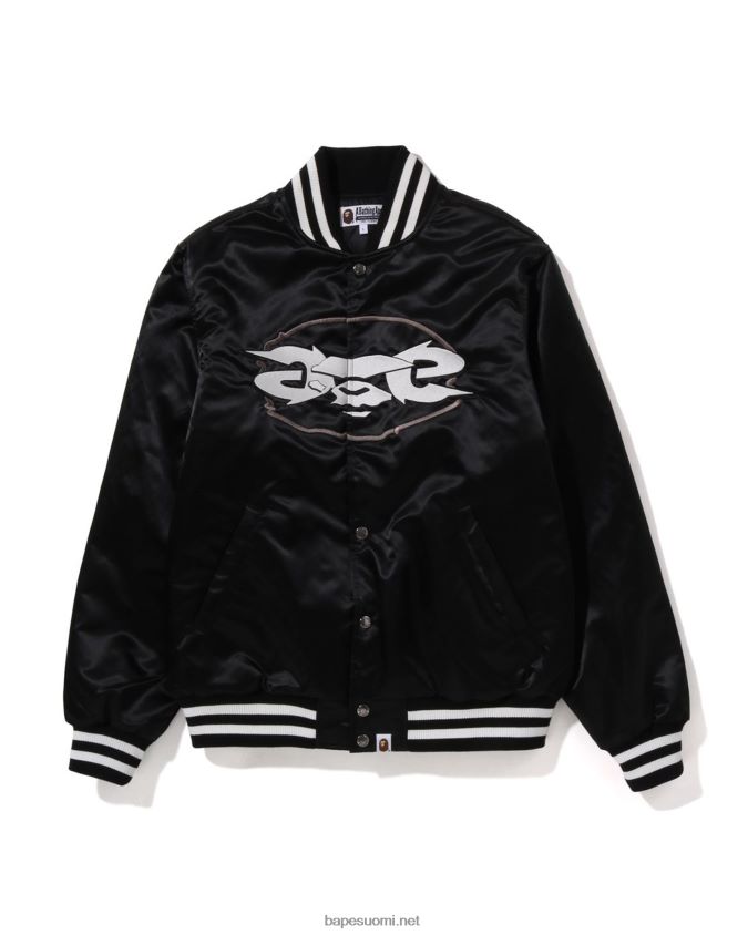 musta miehet A Bathing Ape rennon istuvuuden nylon yliopistotakki 8HT2D8349